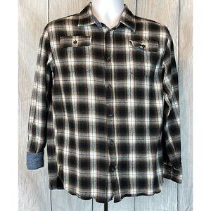NWOT Bixby Nomad Boys XL 16-18 Long Sleeve Brown Black Plaid Button Down Shirt